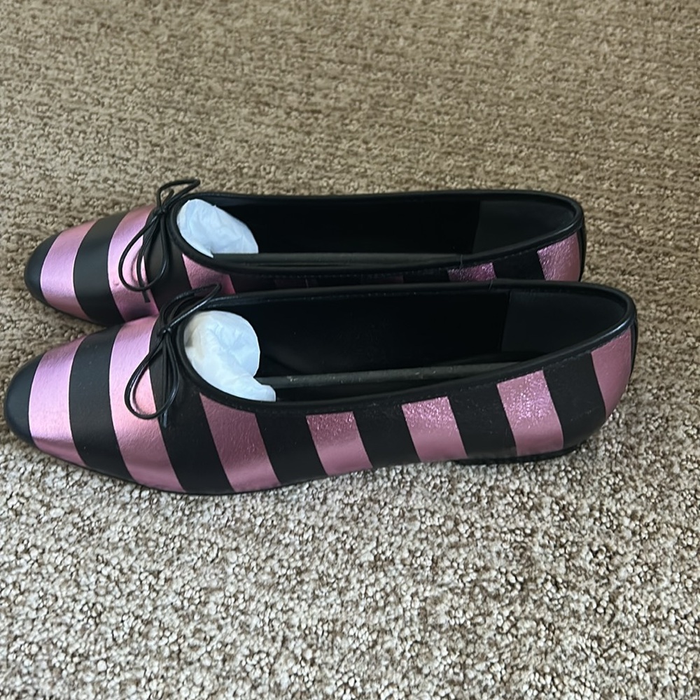 Maeve Pink and Black Striped Ballet Flats - Picture 2 of 4